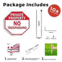 Private Property No Trespassing Octagon Sign With Stake Weather Resistant