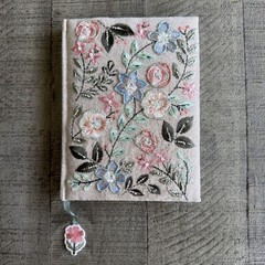 Handcrafted Embroidered Beaded Floral Journal Linen Handmade in India 8×6 Gift